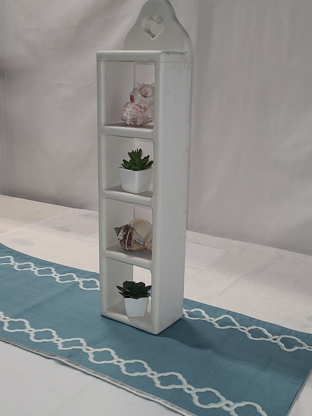 Shabby Chic White Wooden Wall Shelf with Heart Accent - Home Wall Decor - Picture 3 of 7